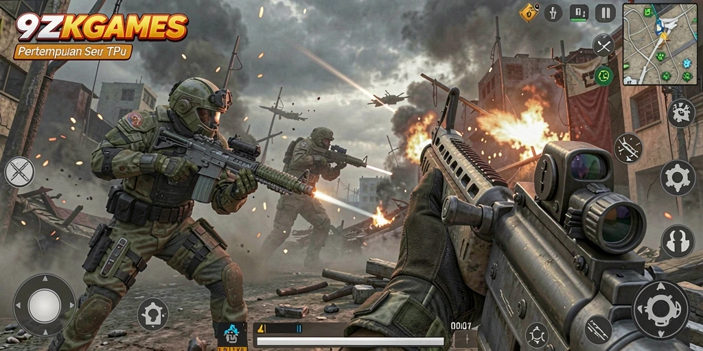 Tangkapan layar gameplay 9ZKGAMES menampilkan aksi pertempuran yang mendebarkan.
