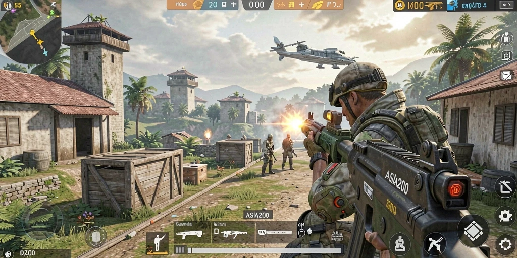 Tangkapan layar menampilkan aksi intens dalam pertempuran FPS.