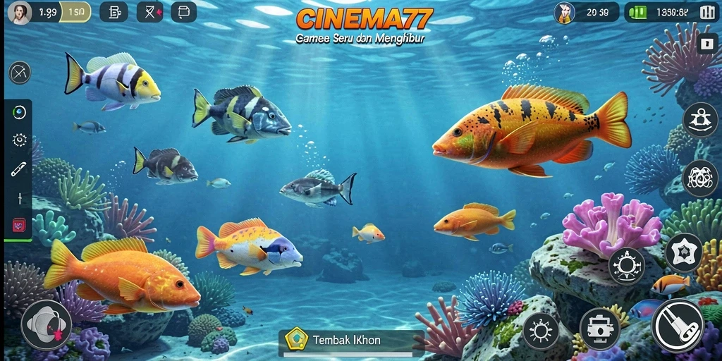 Tangkapan layar gameplay seru dari CINEMA77 saat menembak ikan.