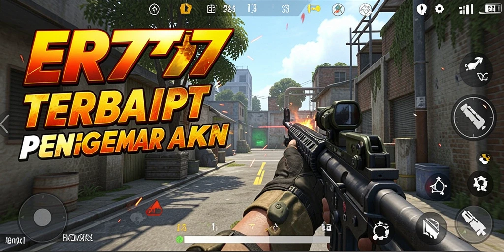 Screenshot menunjukkan aksi seru dalam game FPS ER777.
