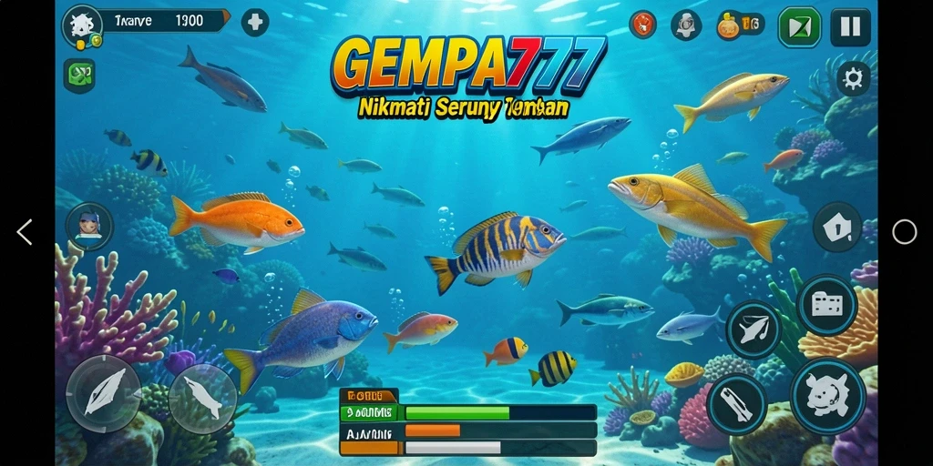 Tampilan screenshot gameplay GEMPA777 dengan aksi Tembak Ikan yang seru.