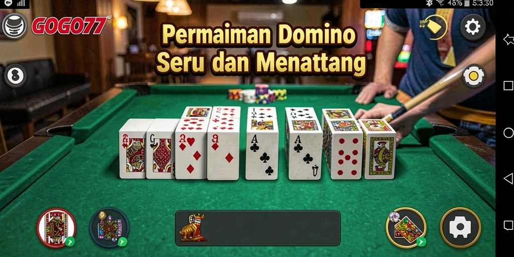 Screenshot gameplay GOGO77 menampilkan aksi seru permainan Domino.