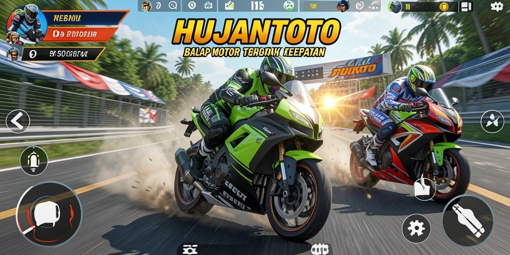 Tampilan gameplay balapan motor yang menegangkan dan mendebarkan.