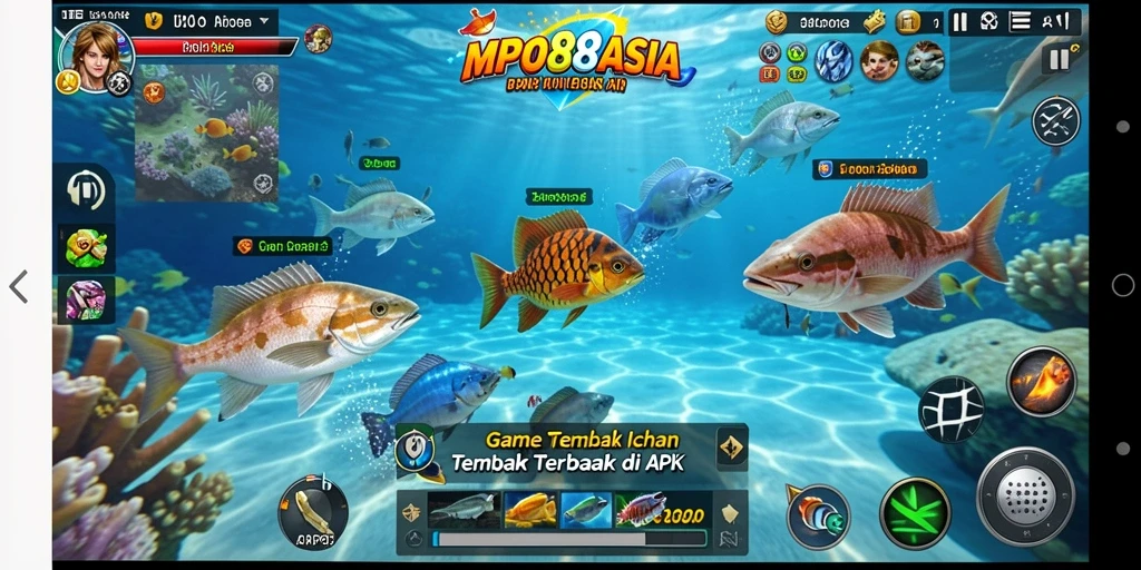 Screenshot gameplay MPO88ASIA yang menunjukkan aksi menembak ikan.