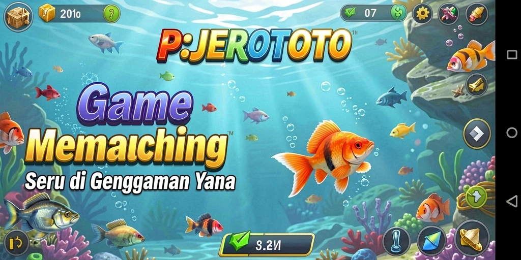 Screenshot gameplay POJEROTOTO menampilkan aksi memancing yang seru.