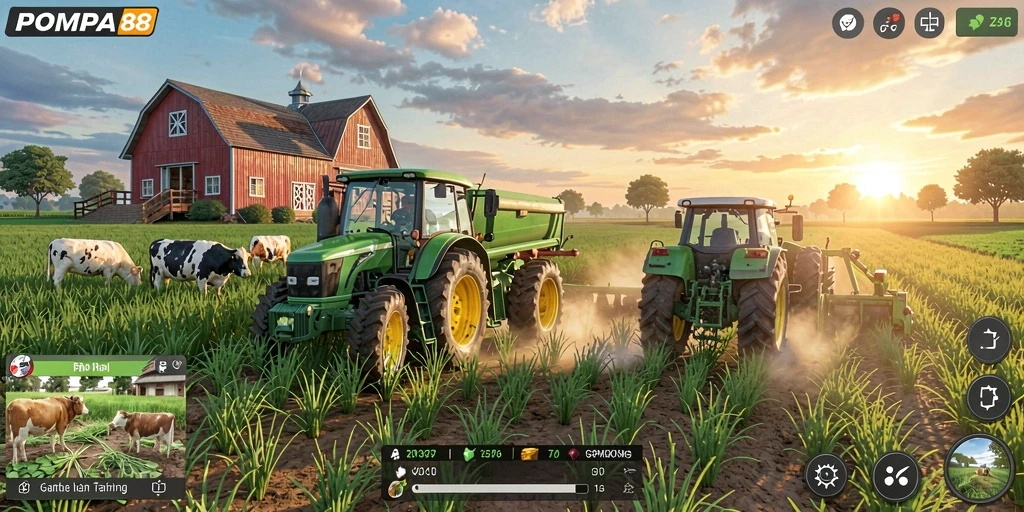 Tampilan gameplay menakjubkan dalam POMPA88 dengan grafik pertanian yang hidup.