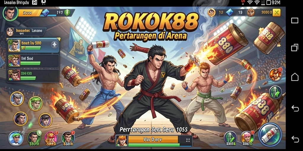 Tampilan gameplay ROKOK88 dengan aksi pertarungan yang intens.