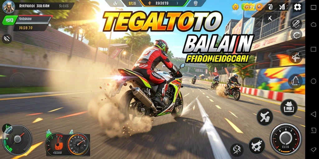 Screenshot gameplay TEGALTOTO menampilkan aksi balap motor yang mendebarkan.