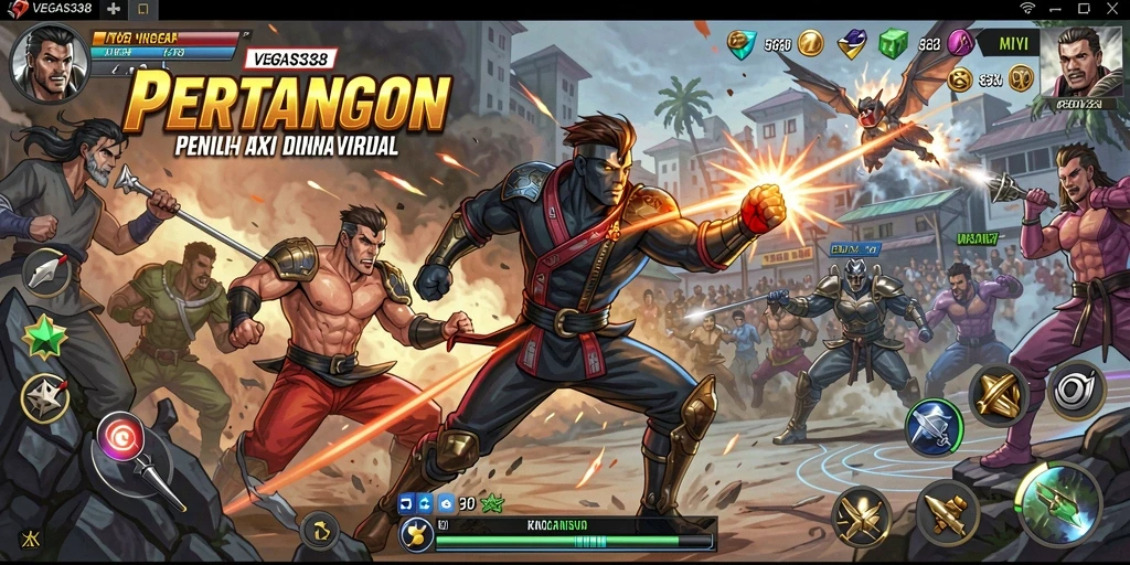 Tangkapan layar dari permainan VEGAS338 menampilkan aksi pertarungan yang intens.